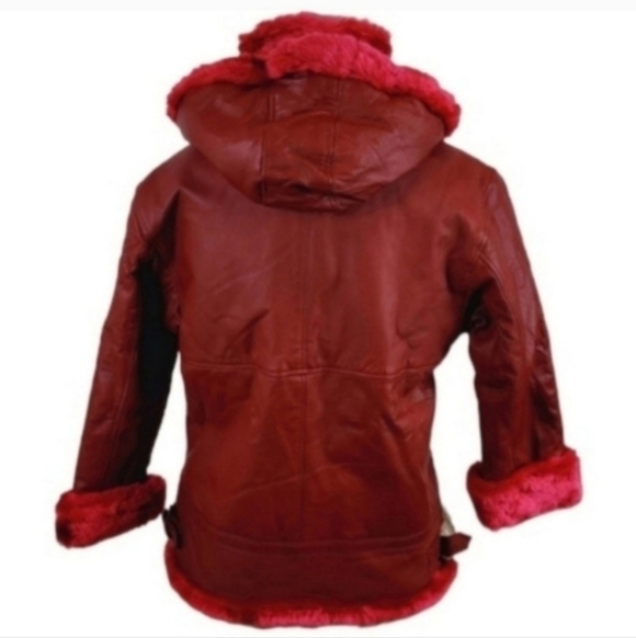 SARA NEW YORK IGL Red Leather Faux Fur Jacket Size 7 X - Picture 2 of 9